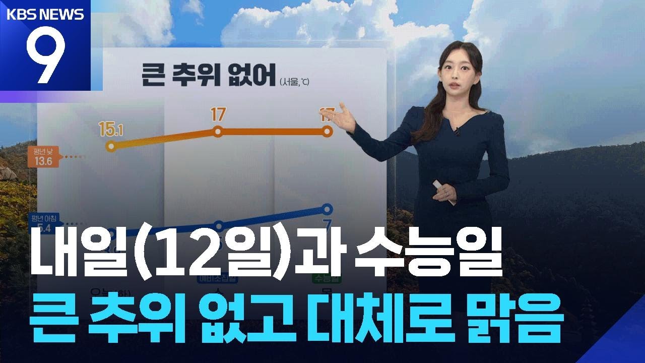 [날씨] 내일(12일)과 수능일(13일) 큰 추위 없고 대체로 맑음 / KBS  2025.11.11.