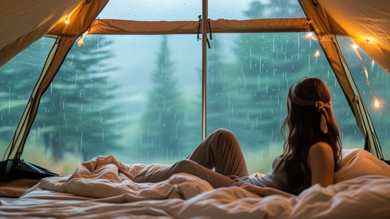 Solo Girl Camping Alone in Heavy Rain - Cooking, Yoga and Relaxation ...