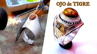 ANILLOS PARA HOMBRE Ojo de tigre  con engaste en bisel ( how to make a ring for men )