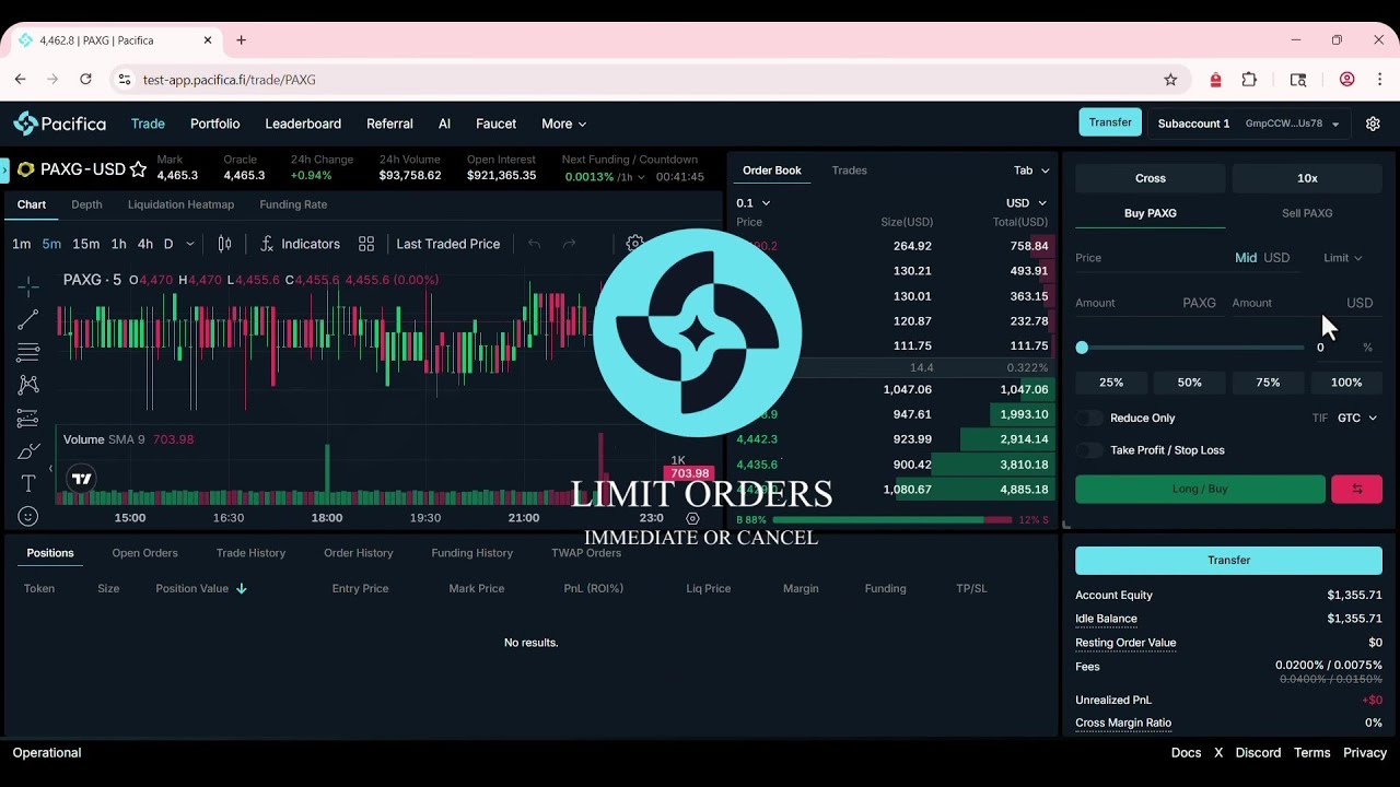 Pacifica Limit Order TIFs: Immediate or Cancel (testnet demo)
