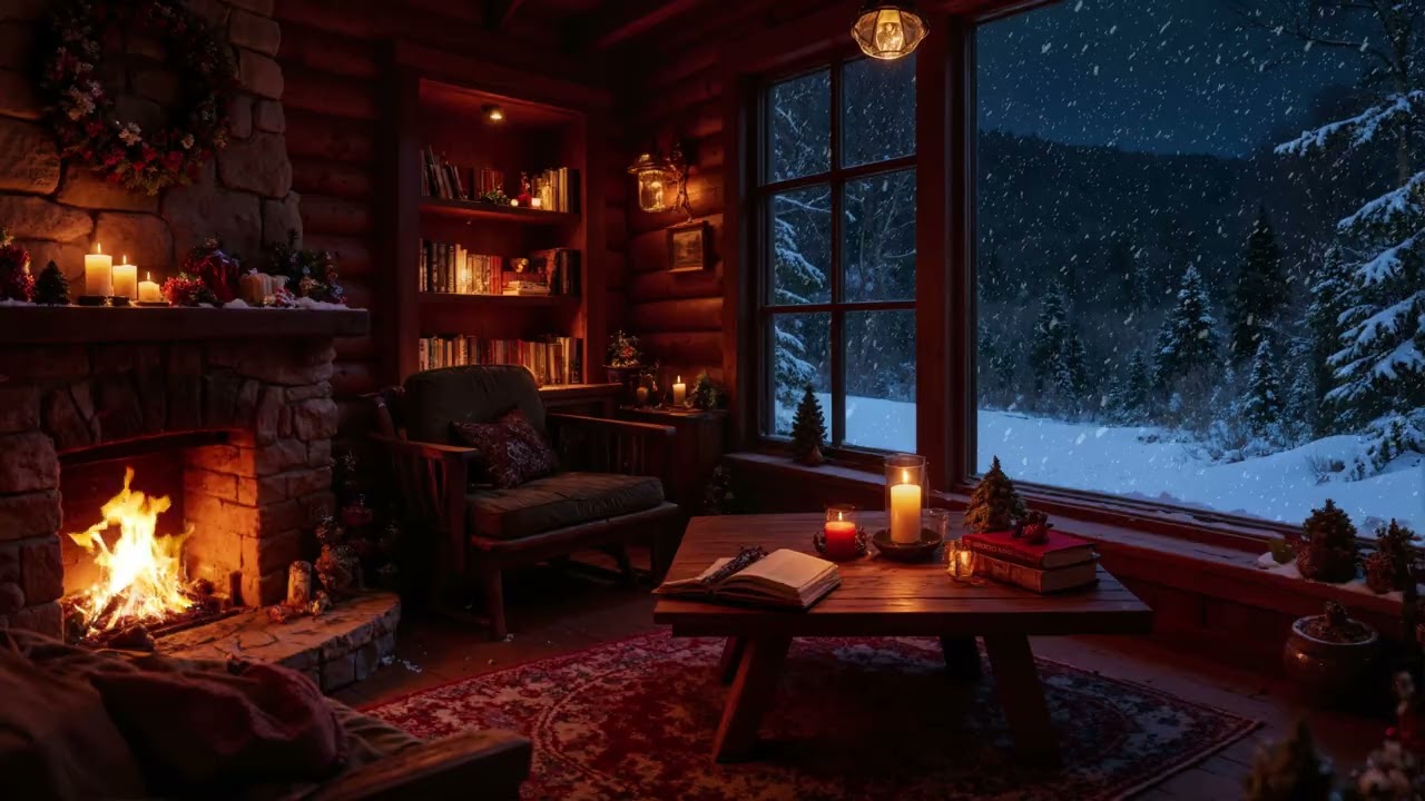 Peaceful Winter Nights ❄ Relaxing Piano, Snowfall & Crackling Fireplace for Deep Sleep