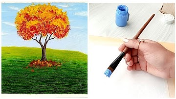 Beautiful Autumn Tree Painting | Easy Gouache Tutorial for Beginners | How to draw | step by step 