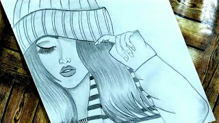 رسم بنات Girl drawing/ How to draw a girl wearing winter cap for beginners /تعليم الرسم للمبتدئين