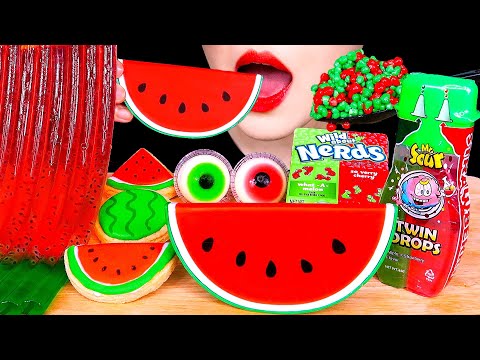 ASMR WATERMELON DESSERTS 수박디저트 먹방 JELLY NOODLES, TWINDROPS POPULAR FOOD MUKBANG 젤리국수, 트윈드롭스