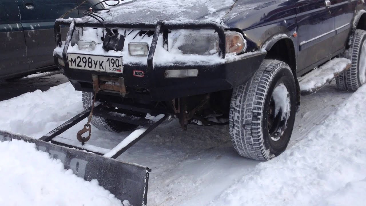 Работа снежного отвала на паджеро спорт. - YouTube