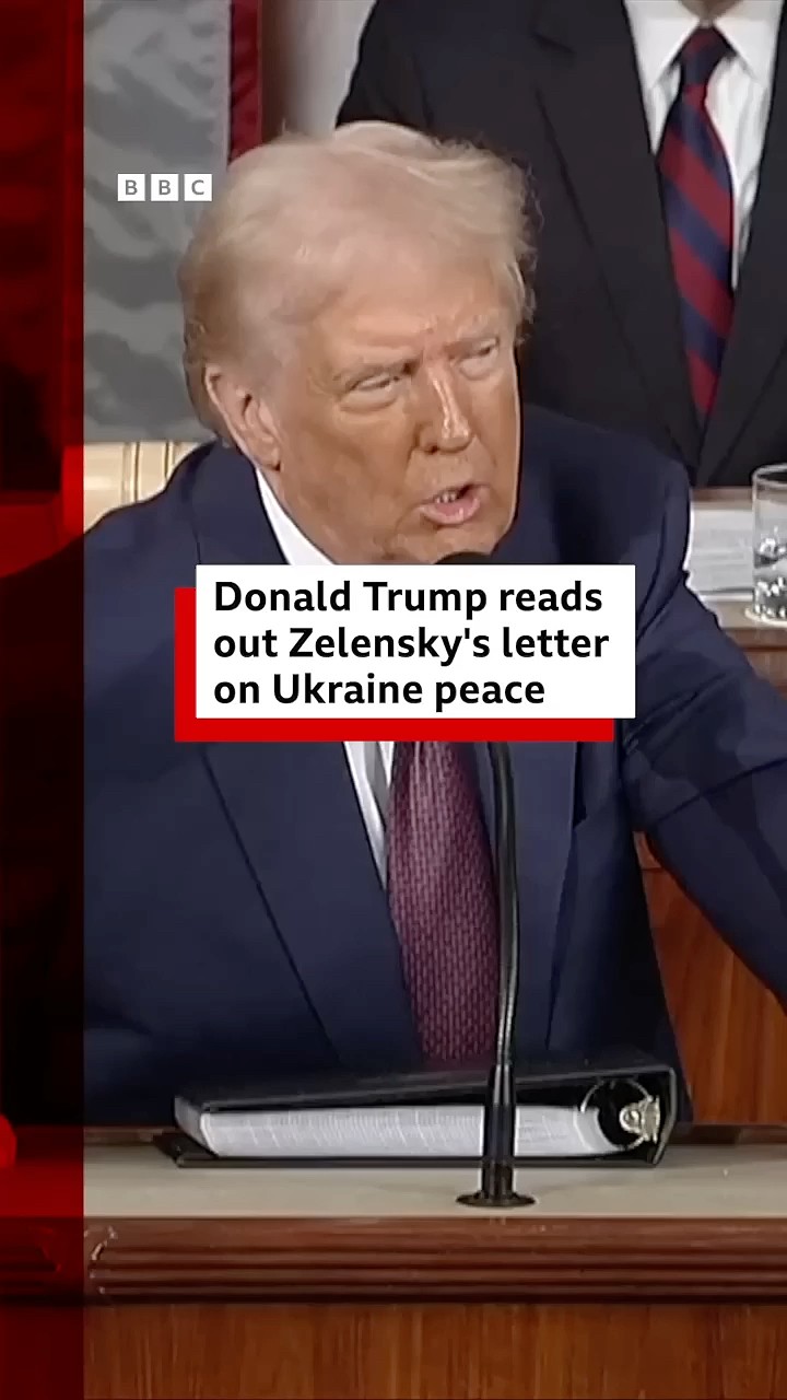 Donald Trump reads out Zelensky's letter on Ukraine peace. #Ukraine #Trump #BBCNews