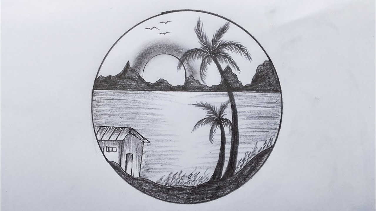 how to draw beautiful circle scenery || easy circle scenery drawing ...