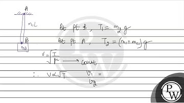 A uniform rope of length L and mass \(m_1\) hangs vertically from a rigid support. A block of ma....
