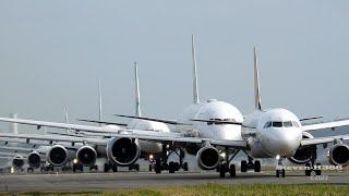 台灣桃園機場8架班機同時排隊起飛More than 8 Planes Line Up wait for Takeoffs on RWY 05R at TPE(RCTP)-Taoyuan Airport