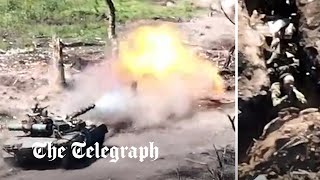 video: Watch: Ukrainian tank fires on Russian troops in Bakhmut after drone scouting mission