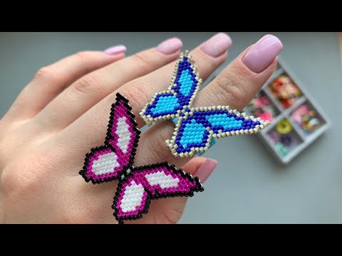 Butterfly beaded ring with brick stitch