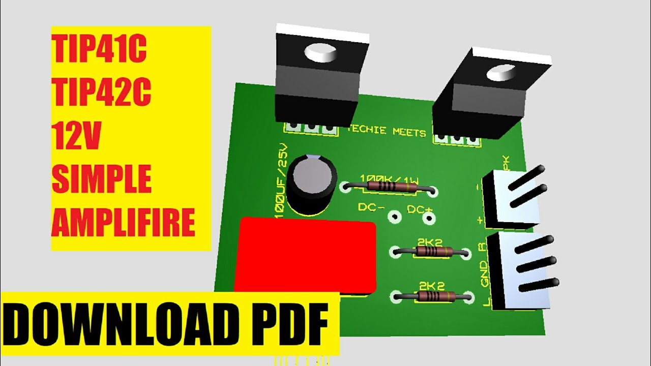 Tip41 Tip42(PDF) npn pnp based 12volt simple diy amp circuit - YouTube