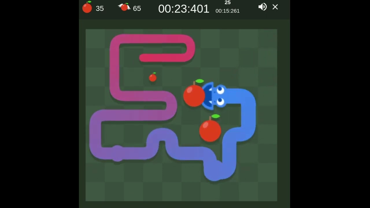 google snake game twin mode (slow) 50 apples 01:03:201 