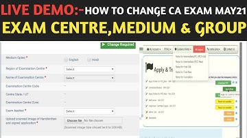 LIVE DEMO :- How To Change CA Exam May 2021 Center, Group and Medium | correction window