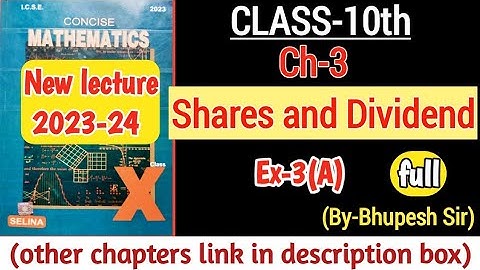 share and dividend |ex-3(A) & Intro | class-10 |icse| Selina concise mathematics |@ProblemsBeater