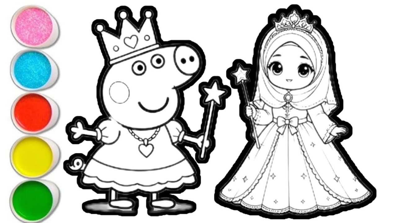 Drawing Princess Papi Peppa pig with princess drawing and coloring for kids and toddlers ...