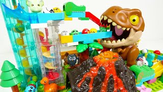 Satisfying Building Block coaster ☆ Marble Run ASMR Big Dinosaur and Volcano tunnel course