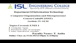 IT CO - Lecture -2 Unit-1 Basic Structure Of a Computer