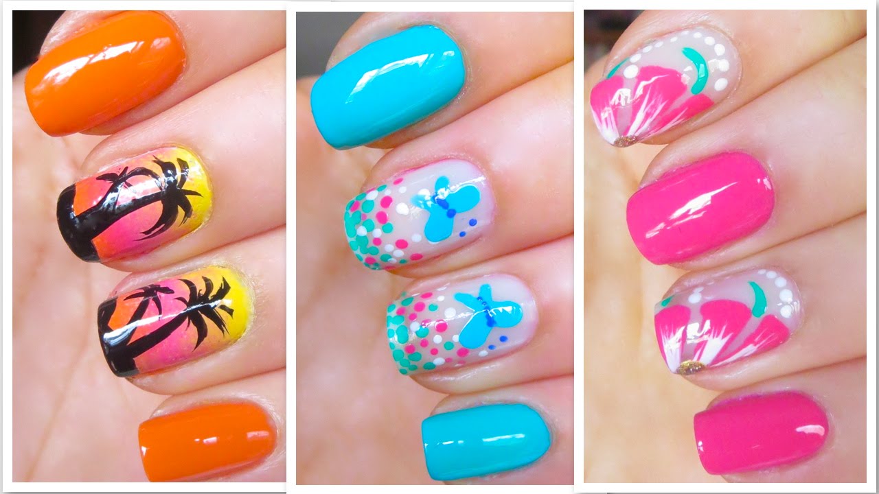 3 Unhas Decoradas Passo-a-Passo (Coqueiro, Borboleta e ...