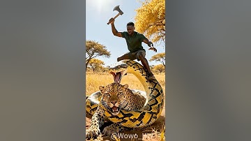 #2 Will the man manage to save the leopard from the snake? 👨🐆🐍❓ 남자가 표범을 뱀에게서 구해낼 수 있을까요? #rescue