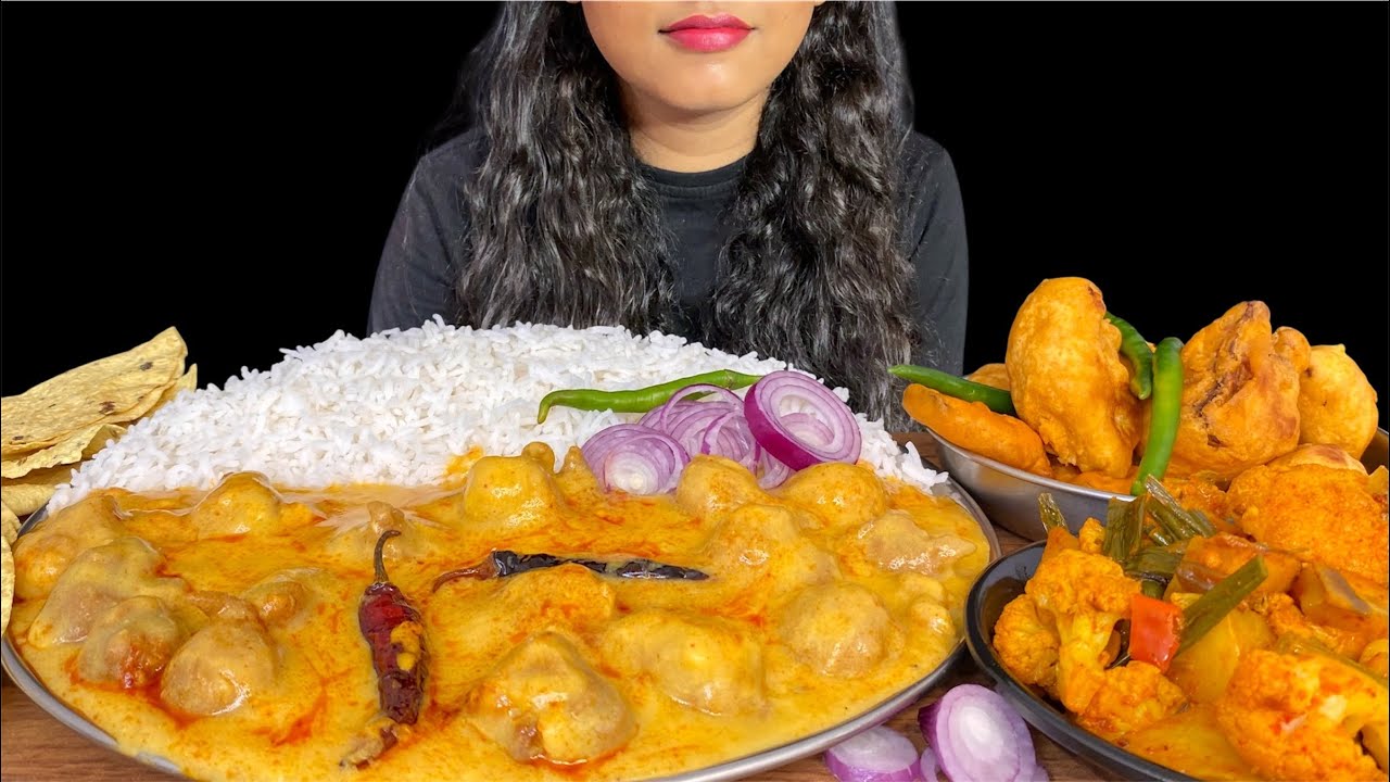 EATING KADHI PAKODA RICE MIXED FRY & GOBI PAKODA | ASMR | MUKBANG | 