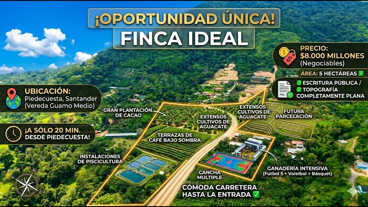 VENDO FINCA DE 5 HECTÁREAS EN PIEDECUESTA/SANTANDER EN LA VEREDA EL GUAMO A 15 MINUTOS DE PIEDECUEST