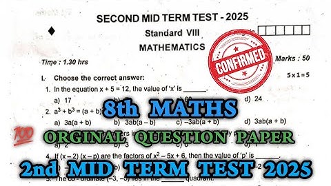 8th maths 2nd mid term question paper 2025 |8th maths second mid term original question paper 2025