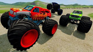 BeamNG Freestyle with Grave Digger, Monster Bigfoot, Megalodon Maximum Destruction
