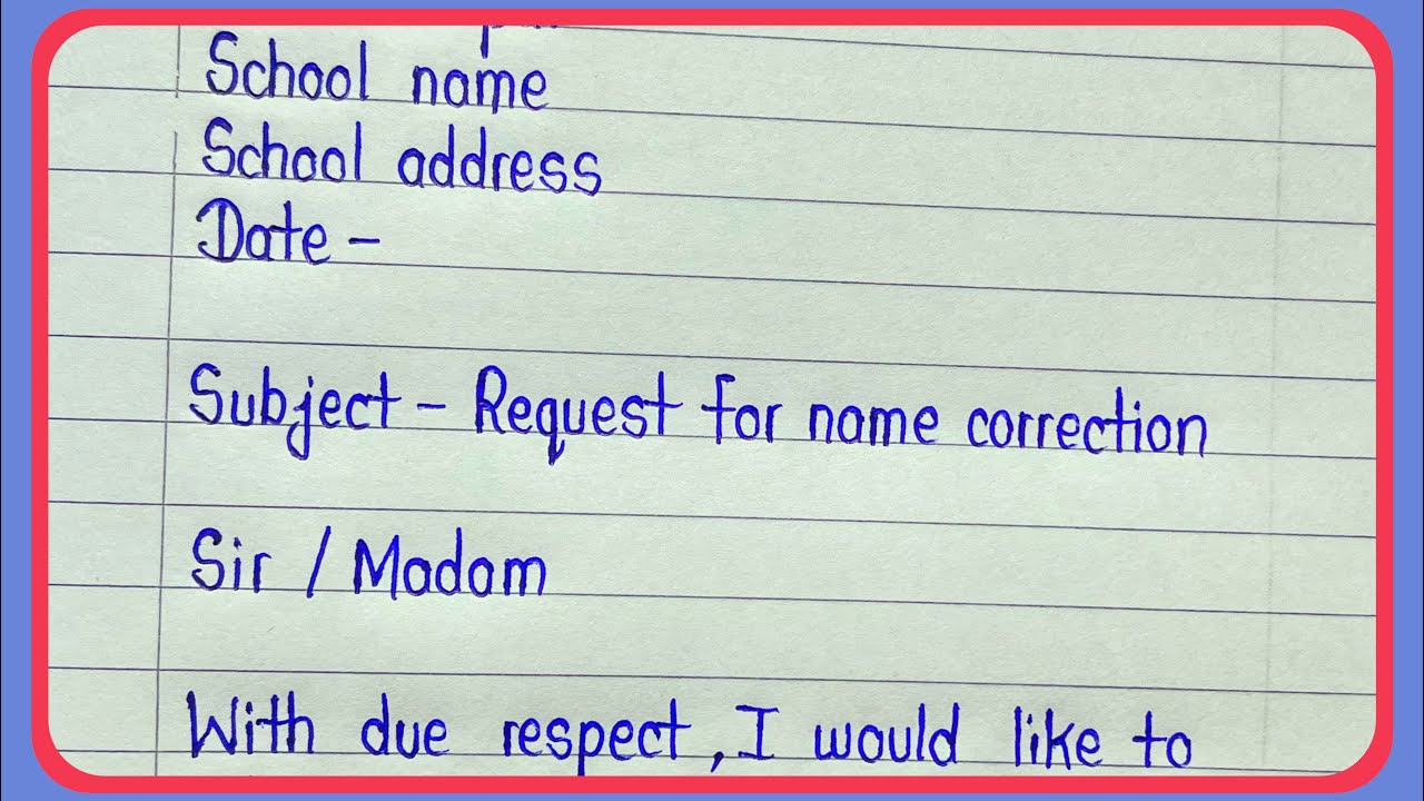 application letter for name change in school