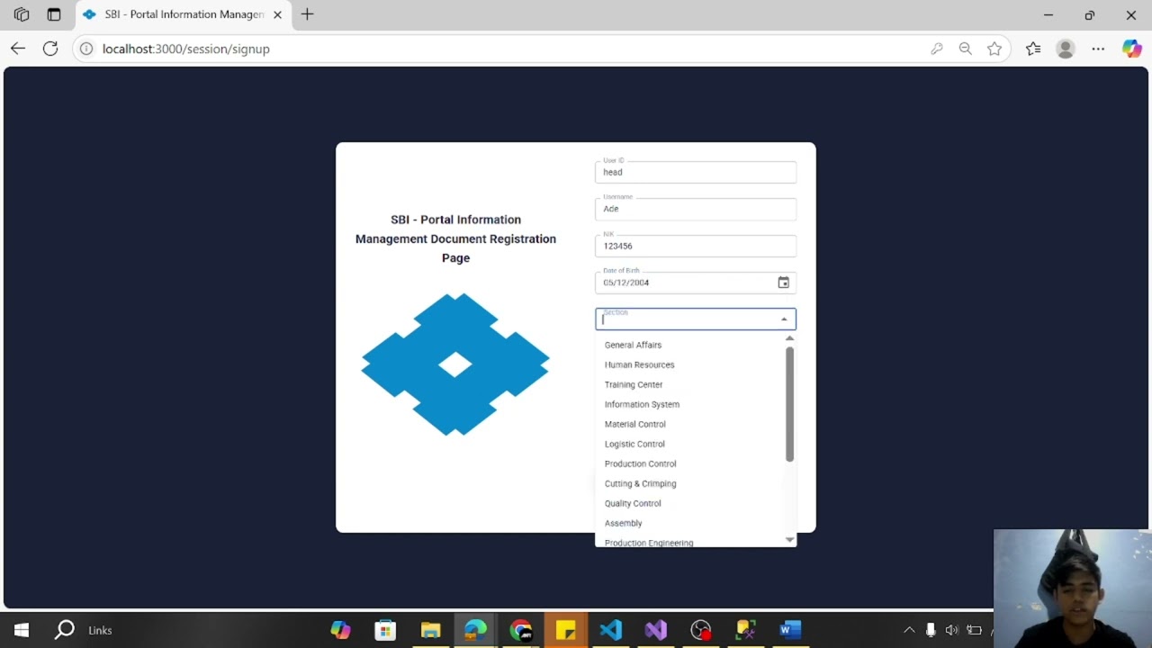 DEMO APLIKASI -PERANCANGAN SISTEM MANAJEMEN DOKUMEN DI PT SUMITOMO WIRING SYSTEM BATAM BERBASIS WEB
