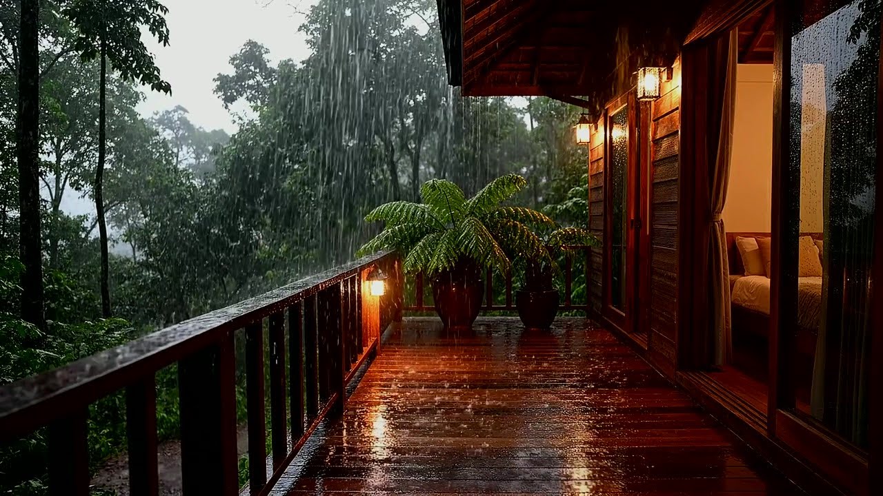 Gentle Rain Sounds at Night for Deep Sleep and Stress Relief - Balcony Rain