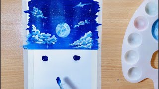 Draw Beautiful Full Moon Cloud Sea Landscape || Beautiful of moonlight ||Easy painting moon