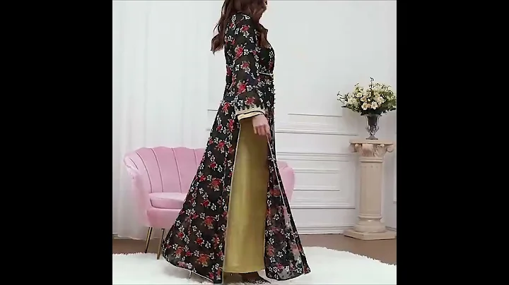 --urgarment.com--Eid 2 Pieces Set Flower Printed Caftan Kaftan Dress With Inner Dress | Kaftan