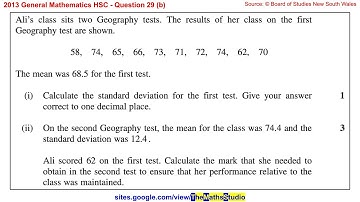 2013 General Maths HSC Q29b Find standard deviation & use z-score to find corresponding raw score