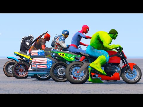 Spider-Man sur les motos Spiderman avec des super-héros et des