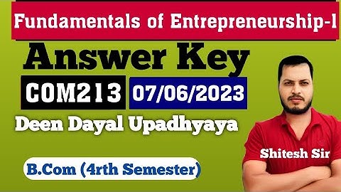 fundamentals of entrepreneurship | Answer key | ddu | B.Com 4rth Semester | Shitesh Sir
