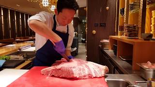 Wagyu Beef - Fine Dining Chef Cuts Wagyu in London Tokimeite Restaurant