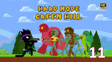 Stickman VS Zombies : HARD MODE | GREEN HILL #11 UHD-4K