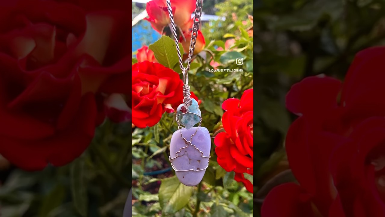CELESTITE WITH ANGELITE WRAPPED IN STERLING SILVER. HAND CRAFTED BY