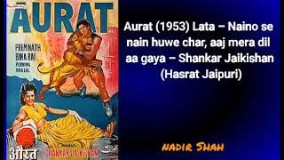 Aurat (1953) Lata – Naino se nain huwe char, aaj mera dil aa gaya–Shankar Jaikishan (Hasrat Jaipuri)