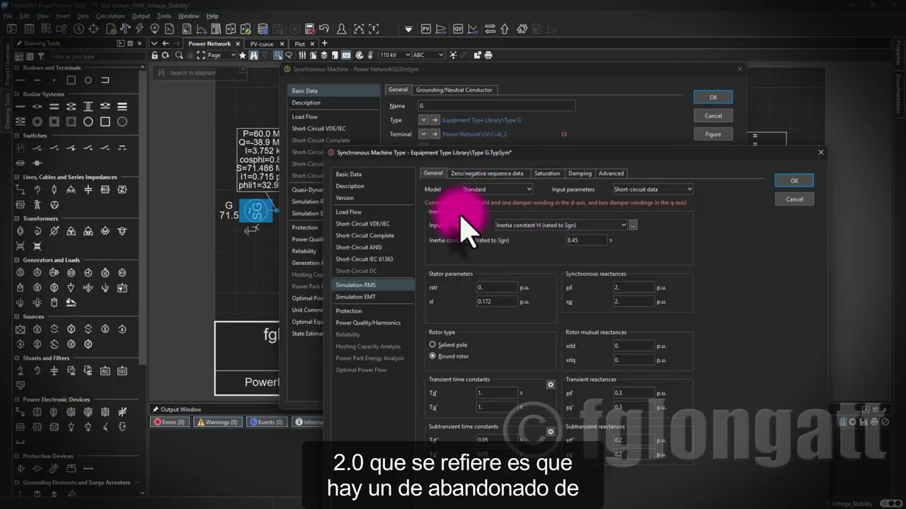 Cómo encontrar y seleccionar el modelo dinámico de una máquina síncrona en DIgSILENT PowerFactory
