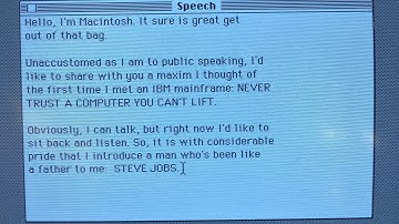 My Macintosh Plus repeats the public speech from the 1984 introduction.
