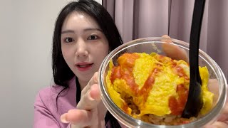 [CC]Lunch time⭐️코봉이의 오므라이스+라면+소시지 핫바 먹방(オムライス弁当)