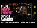 THUSO MBEDU wins BEST FEMALE Performance in a new scripted series at the 2022 Spirit Awards.