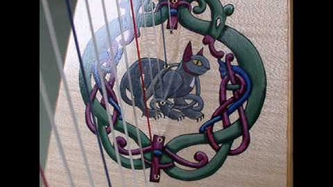 Ann Haymann Playing Planxty Cruit on a wire strung harp.