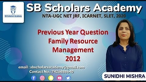 Previous Year Questions|| Family Resource Management|| 2012|| SB Scholars Academy