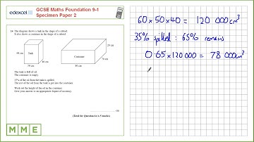GCSE Maths EDEXCEL Foundation Specimen     Paper 2   Q14 Volumes of 3D shapes
