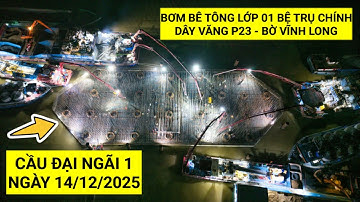 Tiến độ Cầu Đại Ngãi 1 hôm nay: Bệ trụ chính dây văng P23 bờ Vĩnh Long bơm bê tông lớp đầu tiên