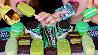 Asmr mint chocolate macarons, covered marshmallow, cheesecake,
pistachio oreo thins, green tea ice cream bar, ba...