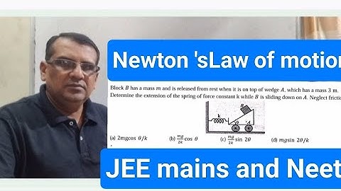 Block B has mass m and is released from rest when it is on top of wedge A, which has a mass 3m.